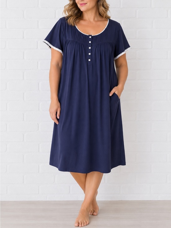 aria collection Other - Aria Navy Cotton Nightgown 2X Lace Trim Cottagecore Granny Chic Sleep Dress